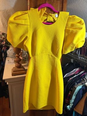 Rebecca Vallance Bright Yellow Puff-Sleeve Mini Dress